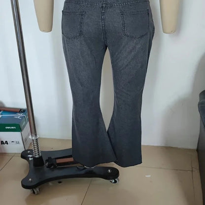 Women's Spring and Fall New Fashion Casual Ripped High-waisted Slightly Flared Pants Jeans Slim-fit Wash Jeans Long Pants Y2k