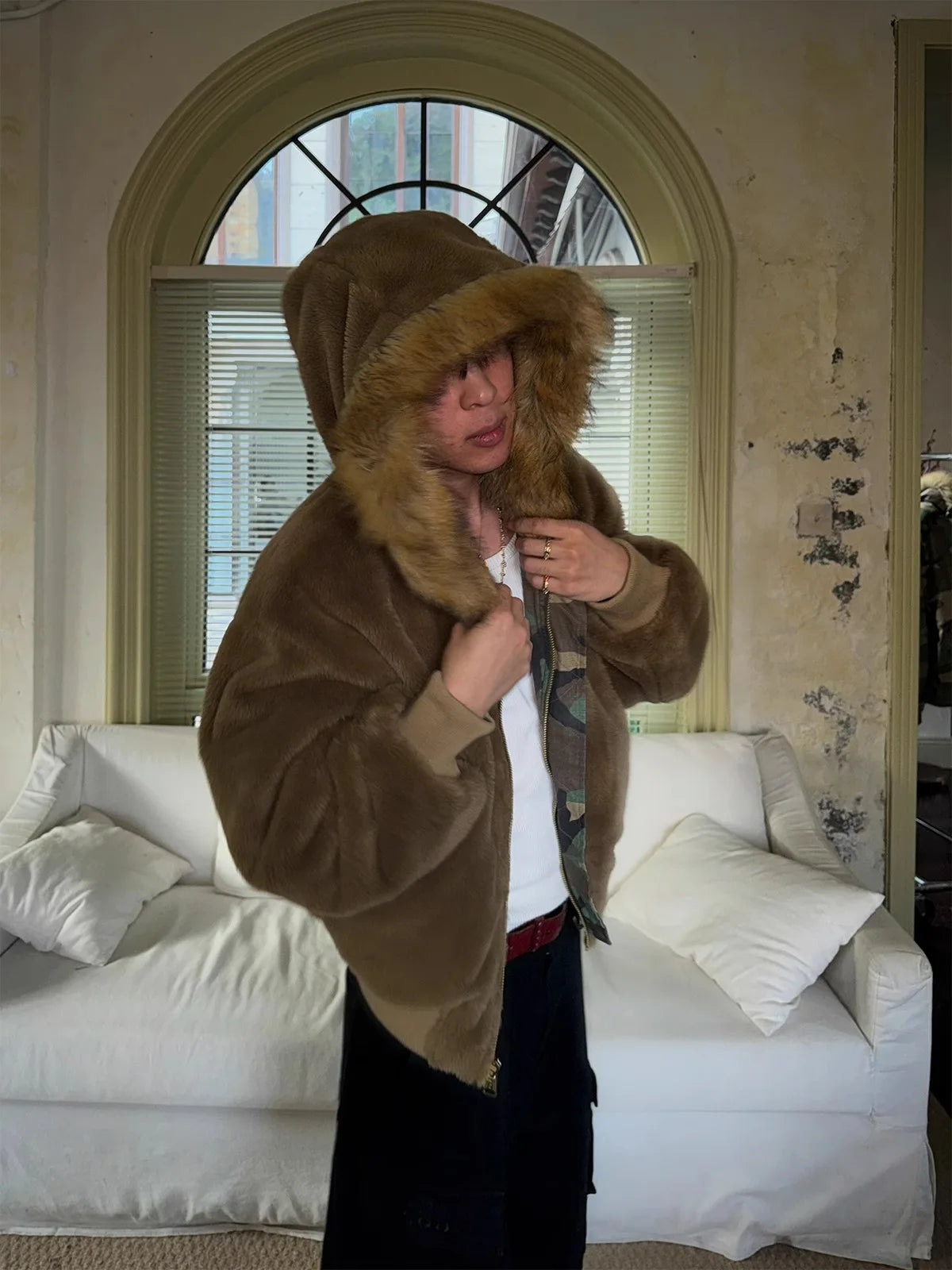 Men s Winter Coat Warm Double Sided Camouflage Jacket Thick Cotton Parka with Fur Collar Outdoor Military Style Trench Coat