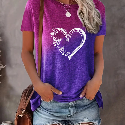 2024 New Style T-Shirt For Women Heart Print Top Fashion Women's Oversized Clothes Tees Summer Crew Neck Blouse Original Design