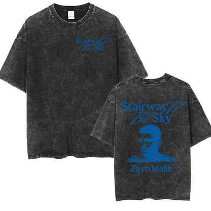Washed Vintage Zayn Malik Startway To The Sky Tour 2025 Album T Shirts Men's Hip Hop Gothic Punk Short Sleeve T-Shirt Streetwear