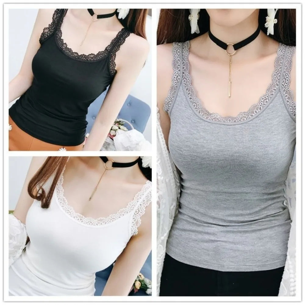 Casual U Neck Summer Tank Tops Sleeveless Slim Fitted Tops Underwear With Lace Vest Corset for Women