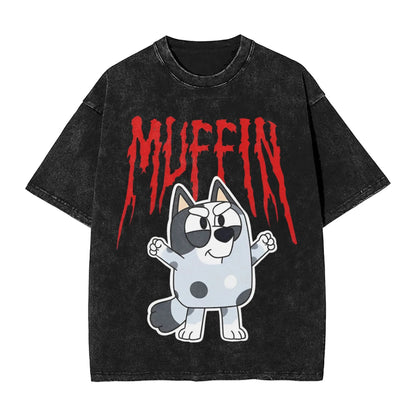 Cute Rock Muffin Graphic T Shirts Hip Hop Fashion Washed T-Shirts Short Sleeve Tee Shirt for Men Women Cotton Summer Clothing
