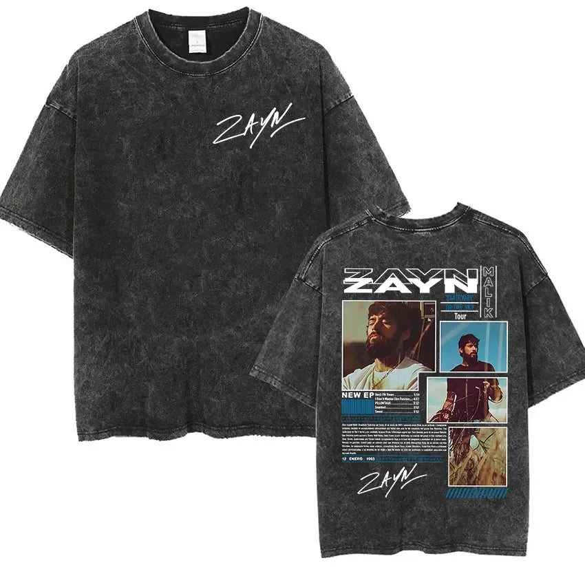 Washed Vintage Zayn Malik Startway To The Sky Tour 2025 Album T Shirts Men's Hip Hop Gothic Punk Short Sleeve T-Shirt Streetwear