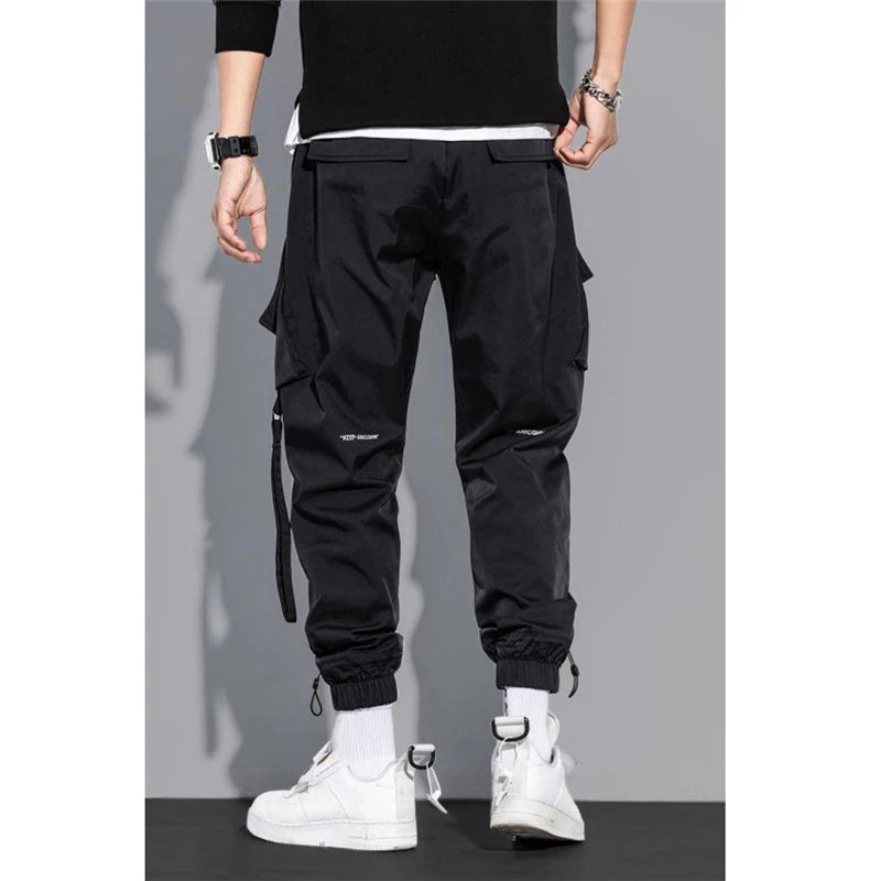 Thin Streetwear Casual Pants Men Ribbons Harem Jogging Pants Male Slim Fit Spring Cargo Pants Multi-Pockets Women Trouser K1299