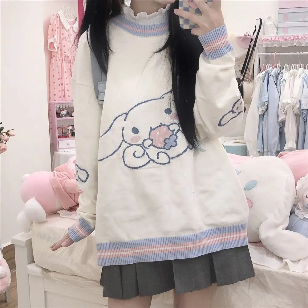 Sanrio Lolita Student Kawaii Clothes Cinnamoroll Japanese Preppy Style Versatile Cute Soft Girl Pullover Knitwear Jk Coat Women