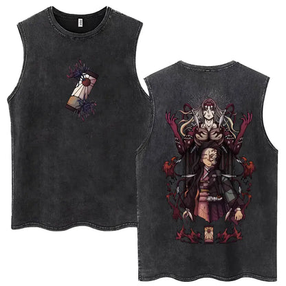 Japan Anime Demon Slayer Washed Tank Tops Hashibira Inosuke The Boar Face Manga T Shirt Men Women Loose Cotton Sleeveless Tshirt