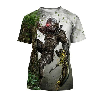 Summer Hip-hop Street Clothing Outdoor Breathable 3D Printed Predator Graphic Men's T-shirt Fashionable O-neck Short Sleeve Tops