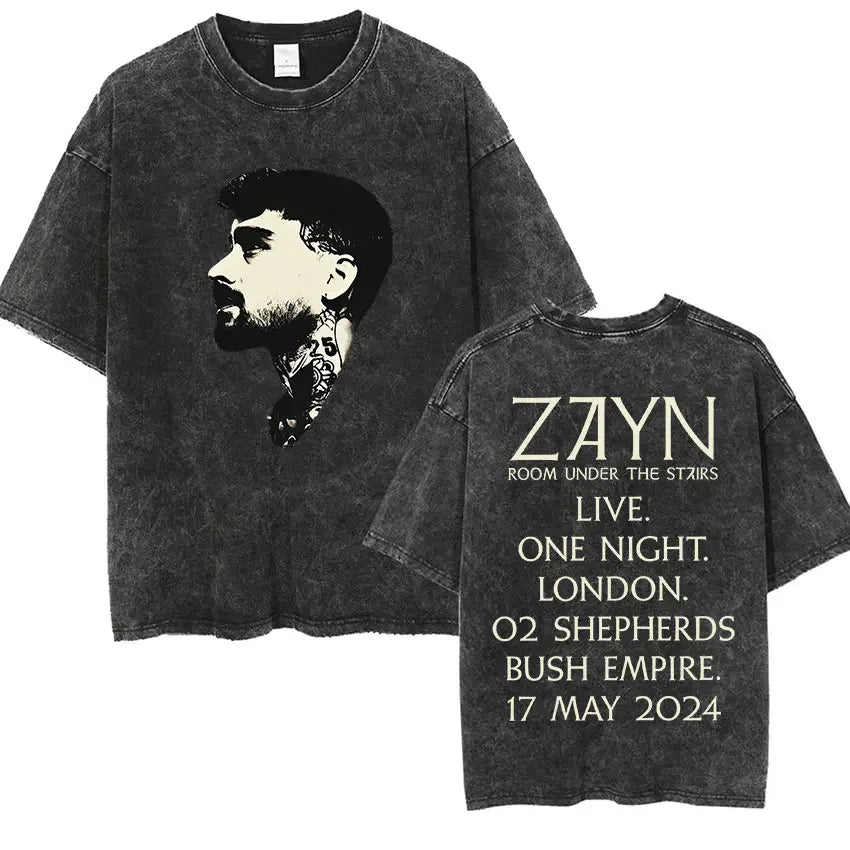 Washed Vintage Zayn Malik Startway To The Sky Tour 2025 Album T Shirts Men's Hip Hop Gothic Punk Short Sleeve T-Shirt Streetwear