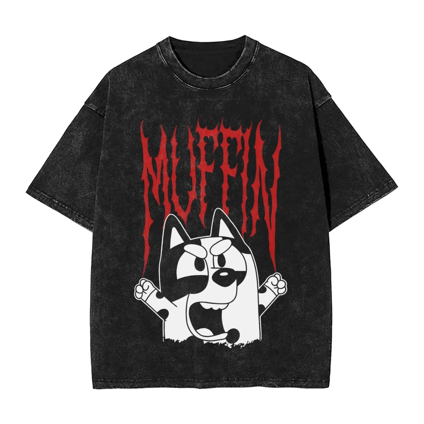 Cute Rock Muffin Graphic T Shirts Hip Hop Fashion Washed T-Shirts Short Sleeve Tee Shirt for Men Women Cotton Summer Clothing