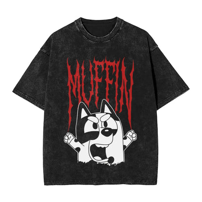 Cute Rock Muffin Graphic T Shirts Hip Hop Fashion Washed T-Shirts Short Sleeve Tee Shirt for Men Women Cotton Summer Clothing