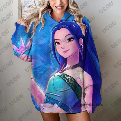 Autumn Fashion Kawaii KPop Demon Hunters Print Hoodies For Women Long Sleeve Sweatshirts Casual Pullover Oversized Y2K Tops