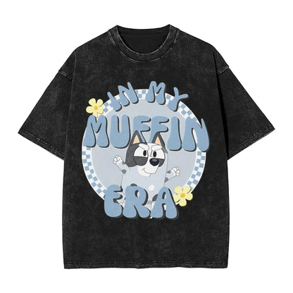 Cute Rock Muffin Graphic T Shirts Hip Hop Fashion Washed T-Shirts Short Sleeve Tee Shirt for Men Women Cotton Summer Clothing