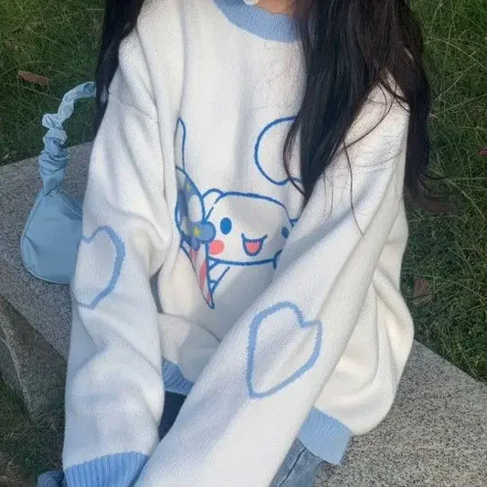 Anime Cinnamoroll Women Sweater Sanrio My Melody Kawaii Autumn Winter Preppy Student Girl Sweater Round Neck Tops Loose Sweet