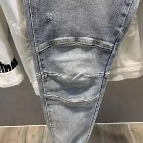 Men's Retro Jeans Casual Spring Autumn Slim Pencil Pants Vintage Distressed Motorcycle Stitching Embroidery Washed Skinny Jeans