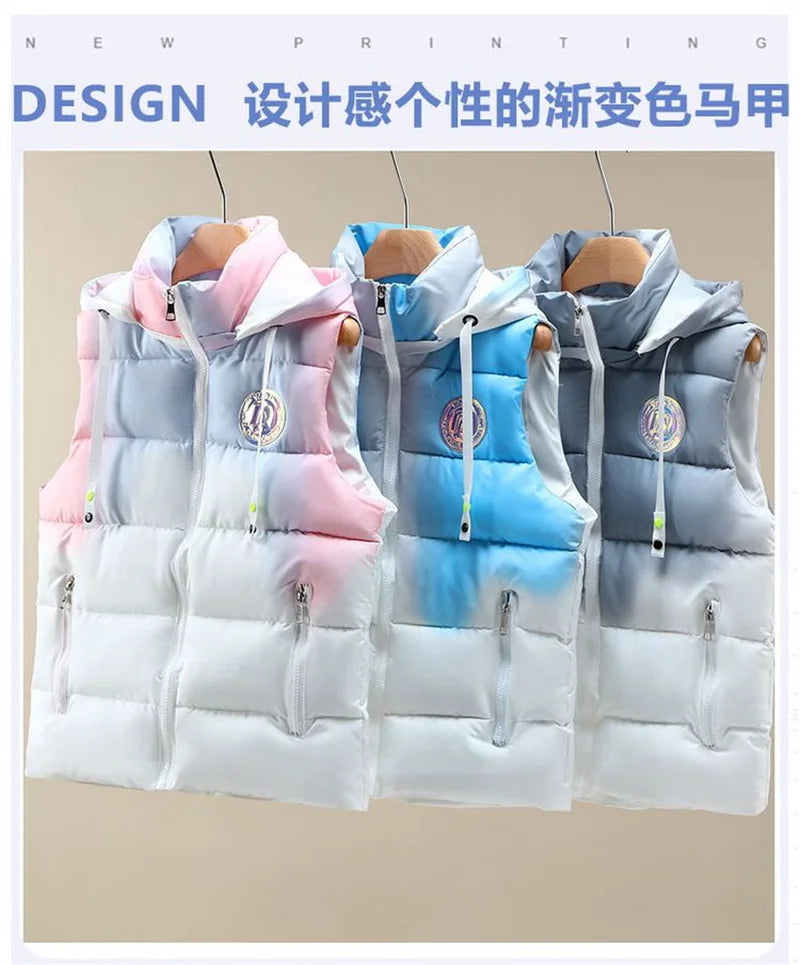 Autumn Winter New Light Thin Standing Collar Down Cotton Vest Women's Slim Fashion Sleeveless Warm Gradient Waistcoat Female