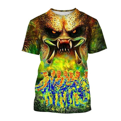 Summer Hip-hop Street Clothing Outdoor Breathable 3D Printed Predator Graphic Men's T-shirt Fashionable O-neck Short Sleeve Tops