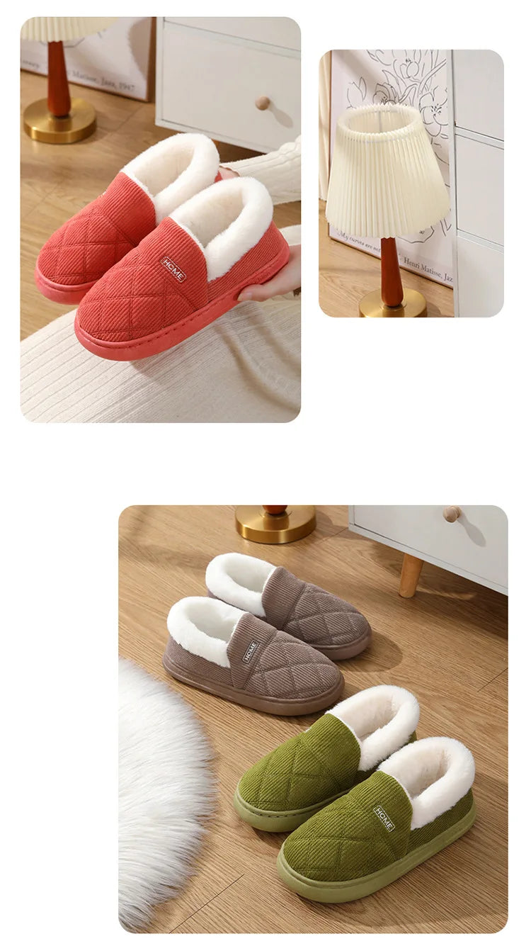 New Corduroy Cotton Slippers for Women Home Warm Shoes Soft Plush Anti-slip Couples Indoor Warm Non-slip Slides Footwear 2024