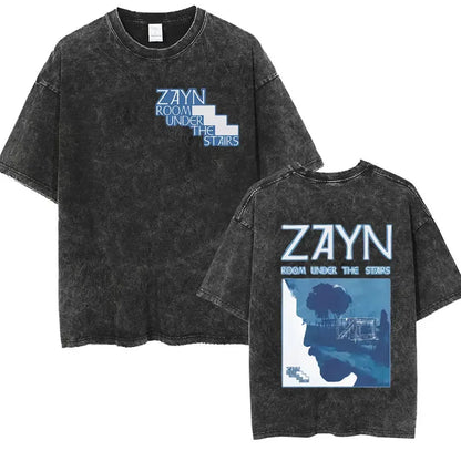 Washed Vintage Zayn Malik Startway To The Sky Tour 2025 Album T Shirts Men's Hip Hop Gothic Punk Short Sleeve T-Shirt Streetwear