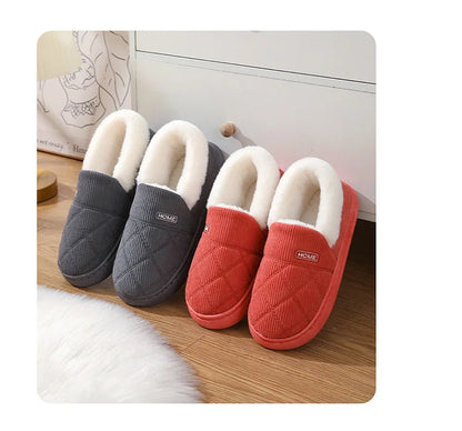 New Corduroy Cotton Slippers for Women Home Warm Shoes Soft Plush Anti-slip Couples Indoor Warm Non-slip Slides Footwear 2024