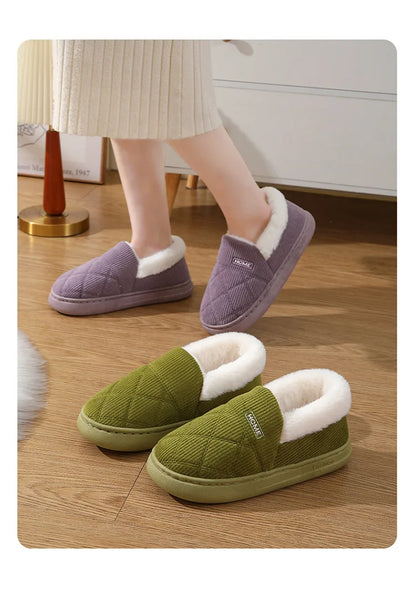 New Corduroy Cotton Slippers for Women Home Warm Shoes Soft Plush Anti-slip Couples Indoor Warm Non-slip Slides Footwear 2024