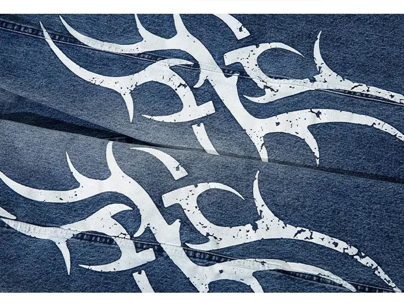 American Vintage Splicing High Street Jeans Autumn Woman Street Harajuku Hip Hop Baggy Jeans Printed Casual Wide-leg Denim Pant