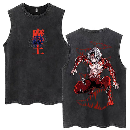 Japan Anime Demon Slayer Washed Tank Tops Hashibira Inosuke The Boar Face Manga T Shirt Men Women Loose Cotton Sleeveless Tshirt