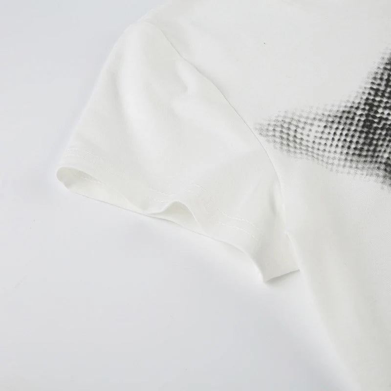 wild cat print low pixel round neck short sleeved T-shirt retro versatile slimming short top