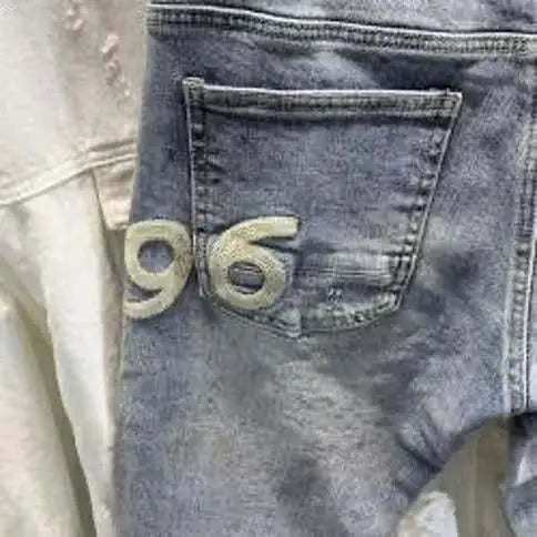 Men's Retro Jeans Casual Spring Autumn Slim Pencil Pants Vintage Distressed Motorcycle Stitching Embroidery Washed Skinny Jeans