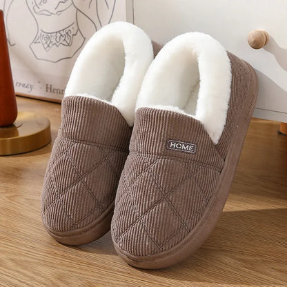 New Corduroy Cotton Slippers for Women Home Warm Shoes Soft Plush Anti-slip Couples Indoor Warm Non-slip Slides Footwear 2024