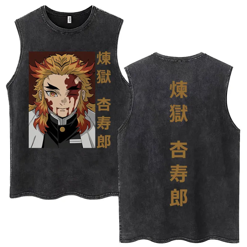 Japan Anime Demon Slayer Washed Tank Tops Hashibira Inosuke The Boar Face Manga T Shirt Men Women Loose Cotton Sleeveless Tshirt
