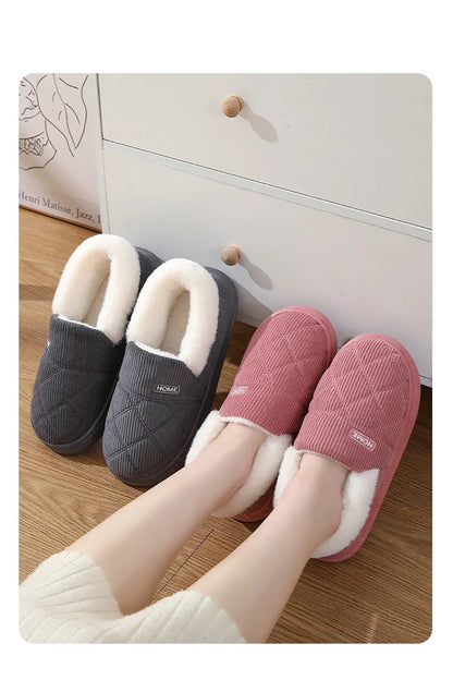 New Corduroy Cotton Slippers for Women Home Warm Shoes Soft Plush Anti-slip Couples Indoor Warm Non-slip Slides Footwear 2024