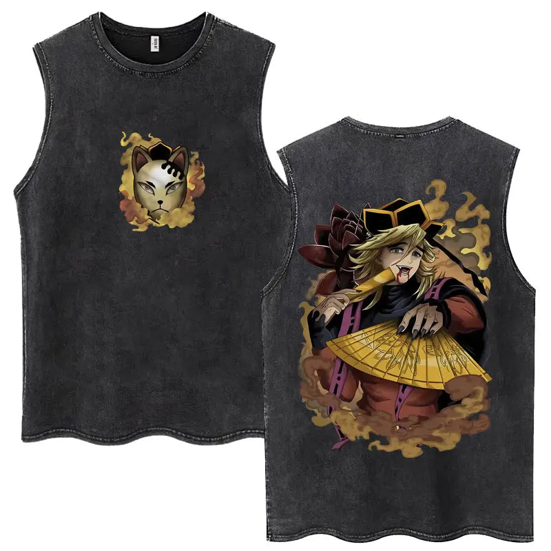 Japan Anime Demon Slayer Washed Tank Tops Hashibira Inosuke The Boar Face Manga T Shirt Men Women Loose Cotton Sleeveless Tshirt