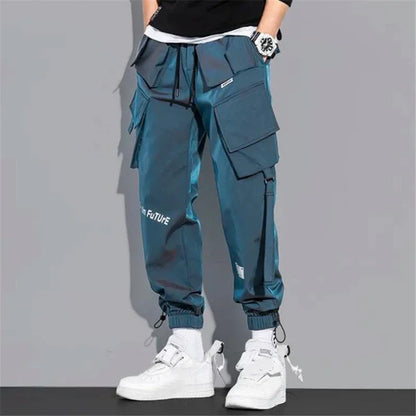 Thin Streetwear Casual Pants Men Ribbons Harem Jogging Pants Male Slim Fit Spring Cargo Pants Multi-Pockets Women Trouser K1299