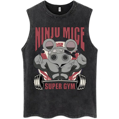 Japan Anime Demon Slayer Washed Tank Tops Hashibira Inosuke The Boar Face Manga T Shirt Men Women Loose Cotton Sleeveless Tshirt