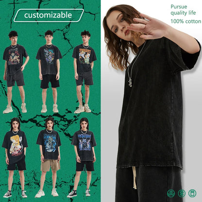 Hip Hop T-Shirt Anime Printed Streetwear Short Sleeve Vintage Japanese Graphic TShirt Men Harajuku Casual Loose Washed Tees