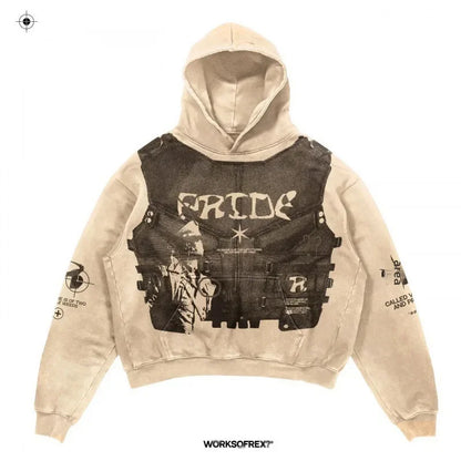 Y2khooded Sweatshirt Harajuku Style Hooded Shirt Hip Hop Vintage Loose Fit Polo Shirt Oversized Hooded