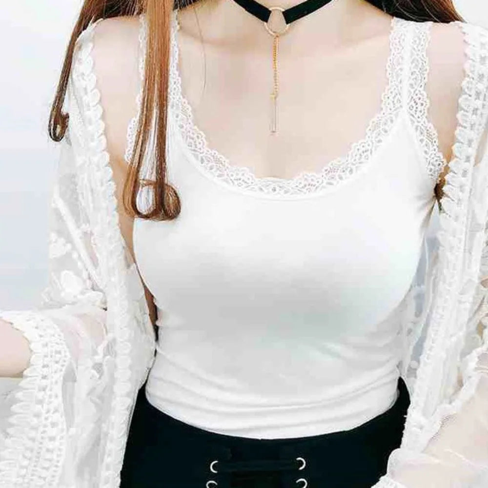 Casual U Neck Summer Tank Tops Sleeveless Slim Fitted Tops Underwear With Lace Vest Corset for Women
