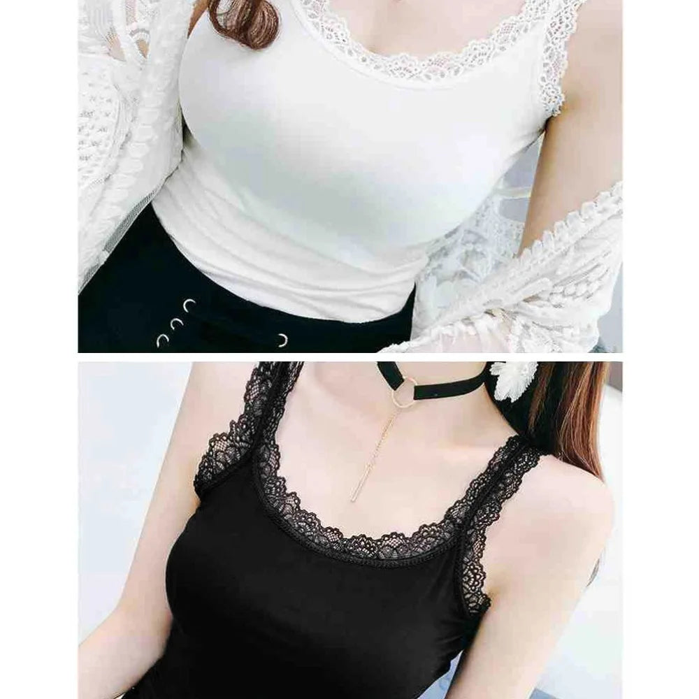 Casual U Neck Summer Tank Tops Sleeveless Slim Fitted Tops Underwear With Lace Vest Corset for Women