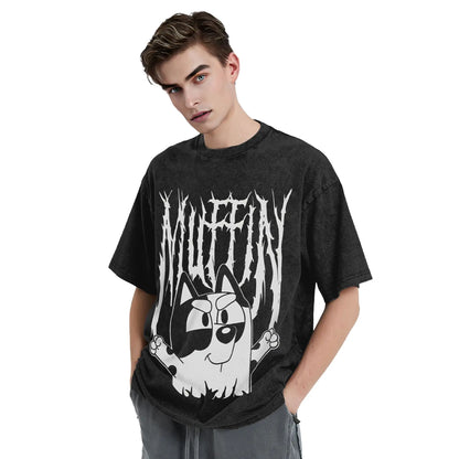 Cute Rock Muffin Graphic T Shirts Hip Hop Fashion Washed T-Shirts Short Sleeve Tee Shirt for Men Women Cotton Summer Clothing