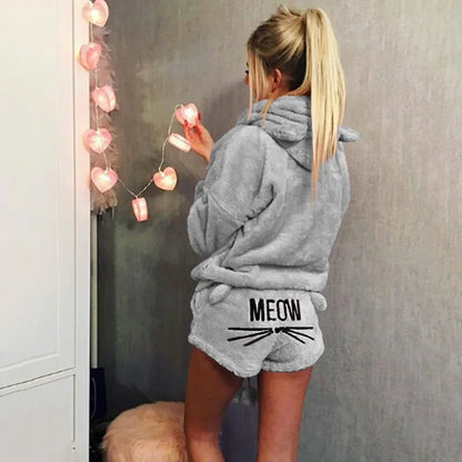 Fall Hot Sale Of The Season Women's Cat Embroidery Sleepwear Hoodie Casual Set Two-Piece Set Polyester Fiber Full Sleeve Length