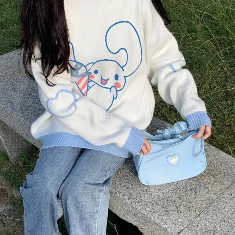 Anime Cinnamoroll Women Sweater Sanrio My Melody Kawaii Autumn Winter Preppy Student Girl Sweater Round Neck Tops Loose Sweet