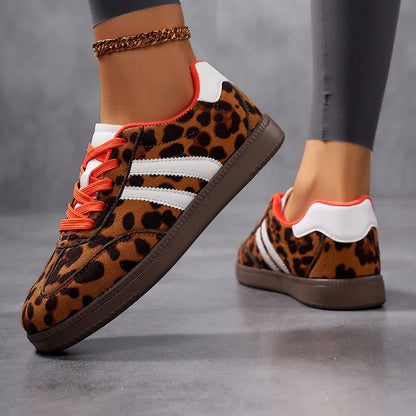 Sneakers Women 2025 New Fashion Outdoor Lace-up Leopard Casual Shoes Female Lightweight Comfortable Non Slip Flat Shoes