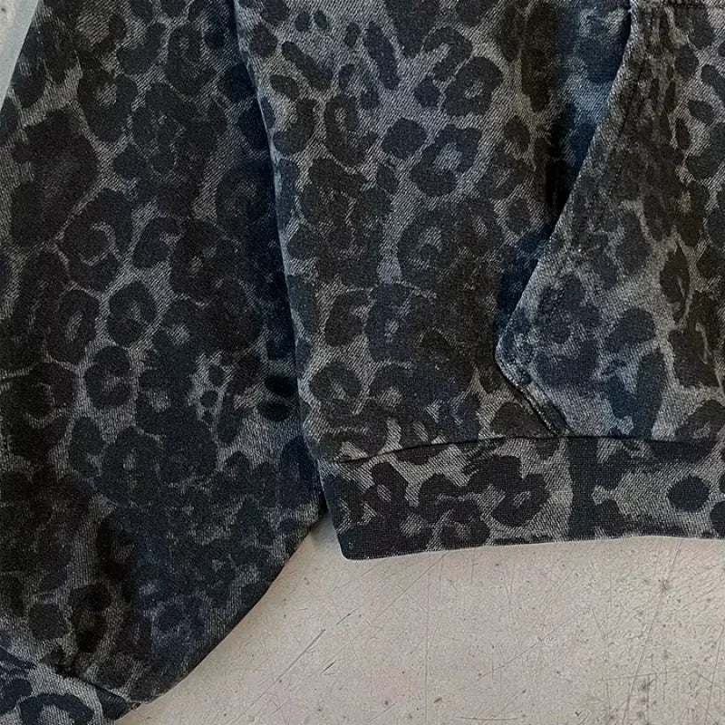 2025 Autumn/Winter European and American Warm Harajuku New Leopard Pattern Dark Design Fashion Zipper Hoodie