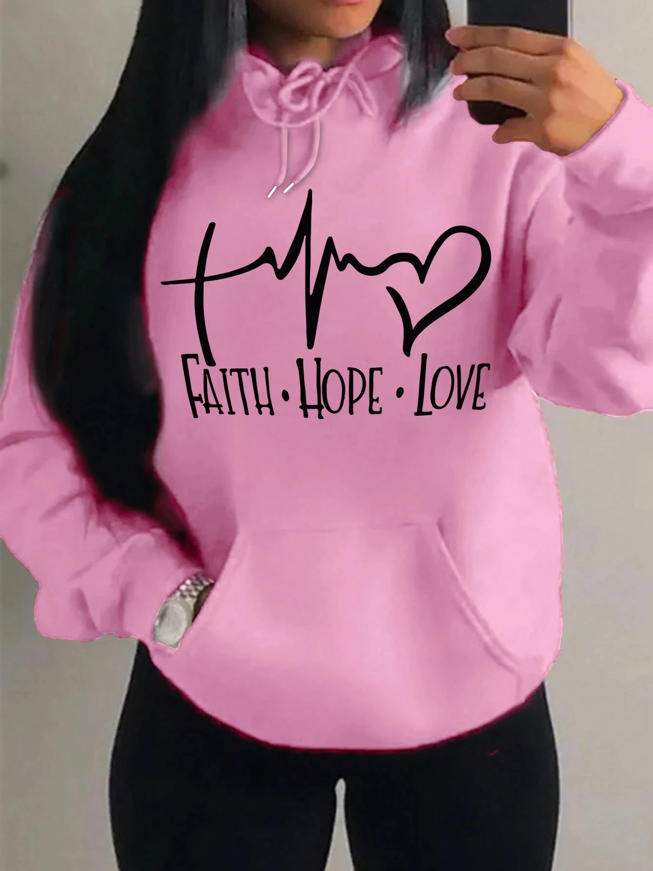 Faith Hope Love Letter Graphic Women Hoody Street Casual Loose Hoodies Autumn Fleece Pullover Hip Hop O-Neck Clothing Female