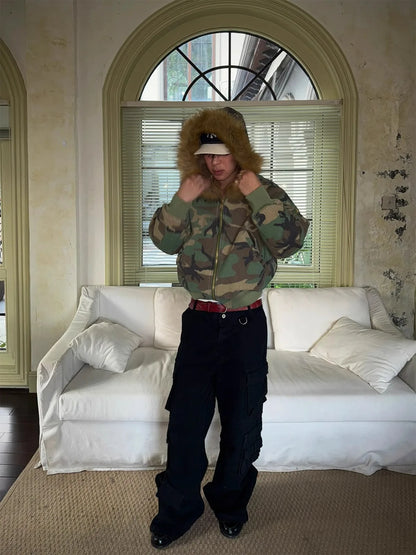 Men s Winter Coat Warm Double Sided Camouflage Jacket Thick Cotton Parka with Fur Collar Outdoor Military Style Trench Coat