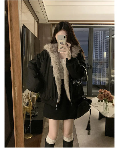 Double Sided Winter Coat Women Clothing Imitation Mink Fur Fur Hooded Cotton Jacket Female Warm Cotton-padded Clothes Outerwea