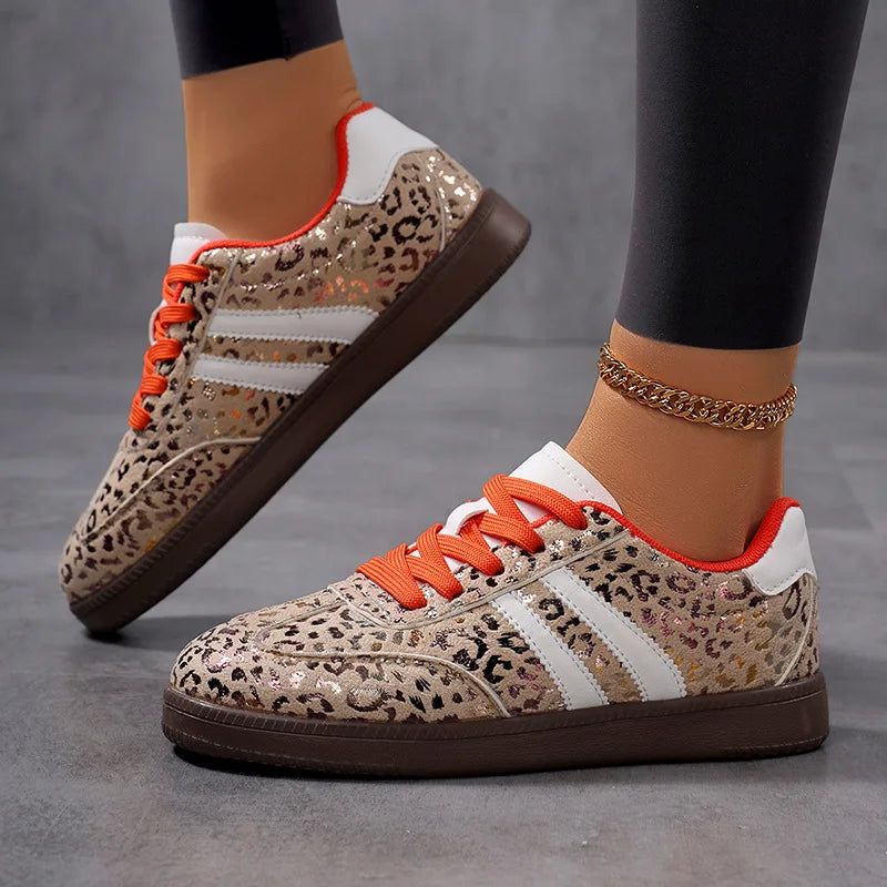 Sneakers Women 2025 New Fashion Outdoor Lace-up Leopard Casual Shoes Female Lightweight Comfortable Non Slip Flat Shoes