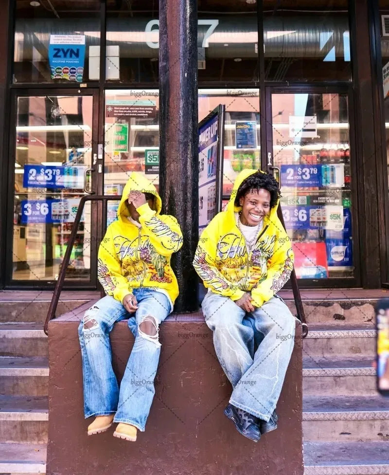 American Retro Letter Casual Loose Zipper Hoodie Men New Street Hip-hop Fashion Y2K Harajuku Oversized Sweatshirt Women