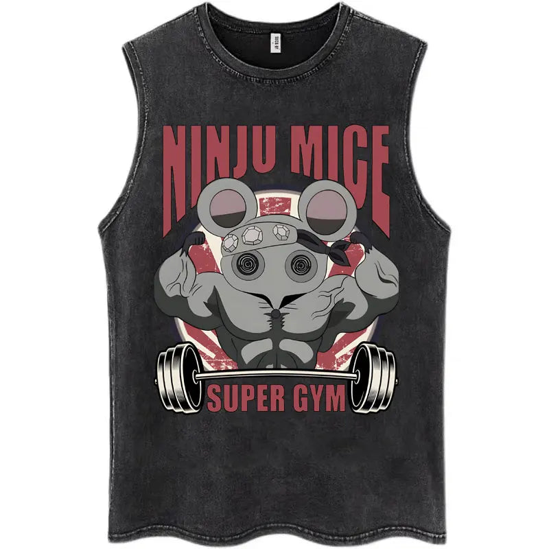 Japan Anime Demon Slayer Washed Tank Tops Hashibira Inosuke The Boar Face Manga T Shirt Men Women Loose Cotton Sleeveless Tshirt