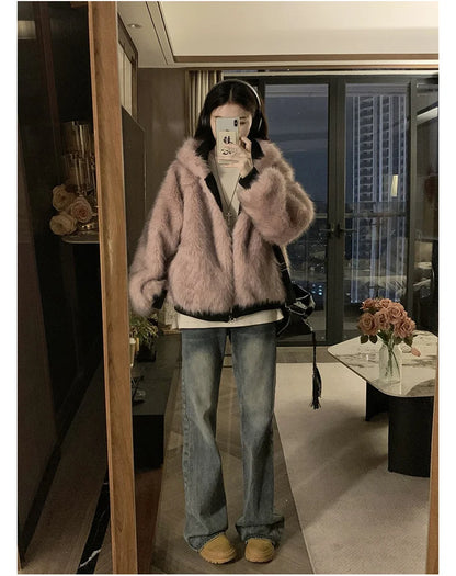 Double Sided Winter Coat Women Clothing Imitation Mink Fur Fur Hooded Cotton Jacket Female Warm Cotton-padded Clothes Outerwea